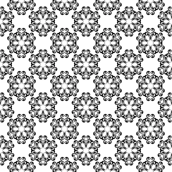 Czarno Białe Ornamenty Kwiatowe Jednolity Wzór Włókienniczych Tapety — Wektor stockowy