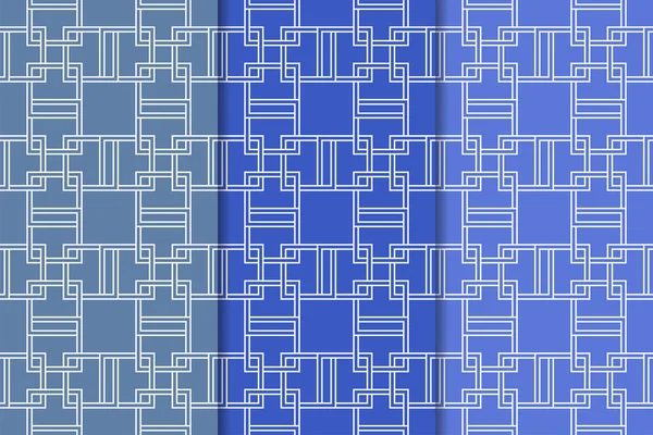 Blå Uppsättning Geometriska Sömlösa Mönster För Webb Textil Och Bakgrundsbilder — Stock vektor
