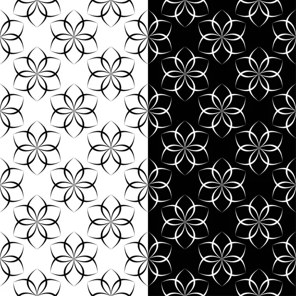 Black White Floral Backgrounds Set Monochrome Seamless Patterns Textile Wallpapers — Stock Vector