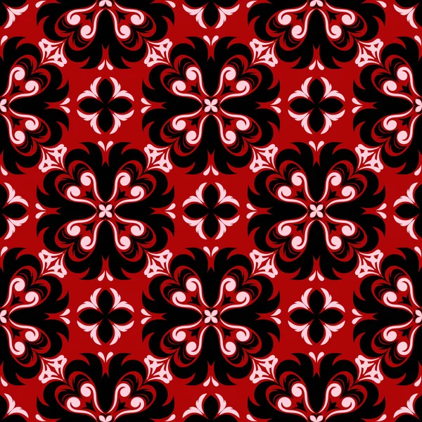 Blumen Nahtlosen Hintergrund Schwarz Weißes Blumenmuster Auf Rot Für Tapeten — Stockvektor