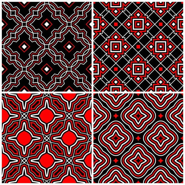 Seamless Black White Red Patterns Classic Geometric Backgrounds Wallpapers Textile — Stock Vector