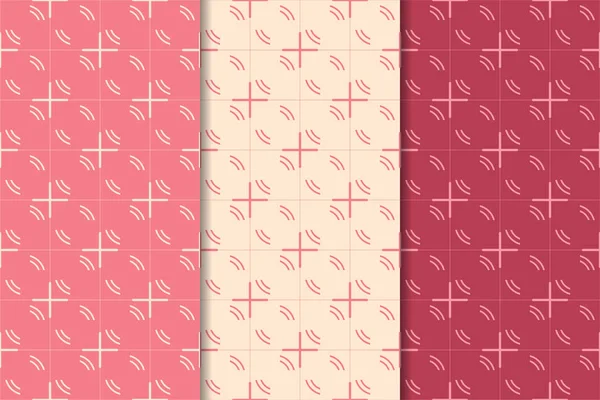 チェリーレッドの幾何学的な装飾品 Web テキスタイルや壁紙のため垂直のシームレス パターンのセット — ストックベクタ