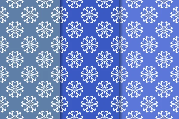 Pakket Floral Ornamenten Blauwe Verticale Naadloze Patronen Wallpaper Achtergronden — Stockvector