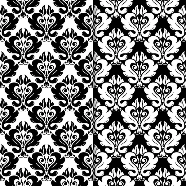 Black White Set Floral Backgrounds Seamless Patterns Textile Wallpapers — Stock Vector