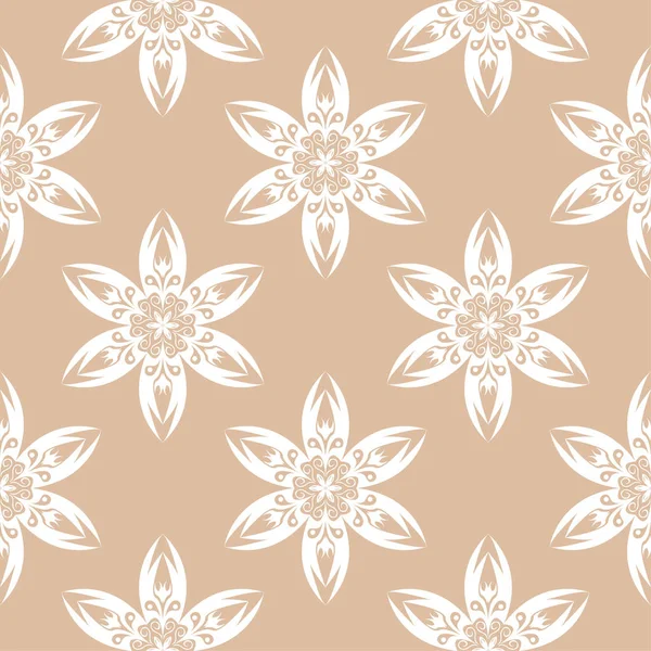 Bej sorunsuz arka plan üzerinde beyaz çiçek süsleme. Tekstil ve duvar kağıtları için seamless modeli