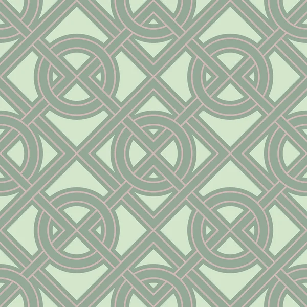 壁紙と織物のためのピンクの要素を持つ幾何学的な緑のシームレス背景 — ストックベクタ