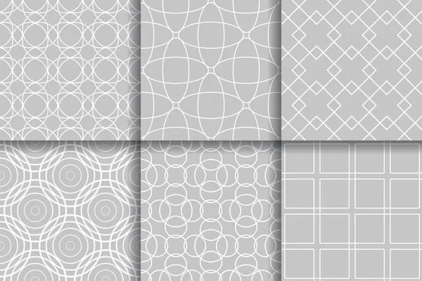 Geometric Seamless Patterns Collection Gray Backgrounds Textile Fabrics Wallpapers — Stock Vector