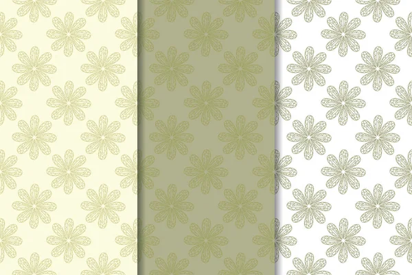 Zeytin yeşili çiçek arka planlar. Tekstil ve duvar kağıtları için dikişsiz desen seti