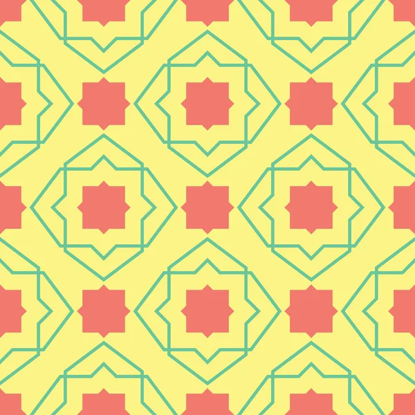 具有几何绿色和粉红色元素的无缝图案 黄色多色背景为墙纸 纺织品和织品 — 图库矢量图片