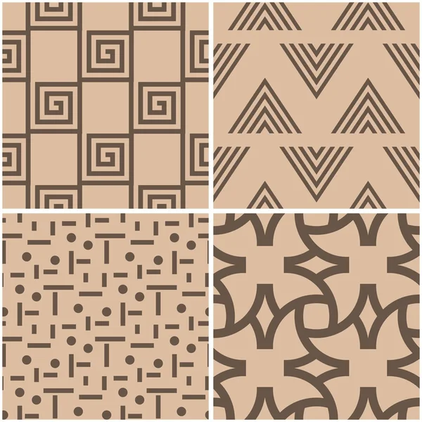 Geometric Patterns Set Beige Brown Seamless Backgrounds Vector Illustration Vector Graphics