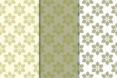 Zeytin yeşili çiçek arka planlar. Tekstil ve duvar kağıtları için dikişsiz desen seti