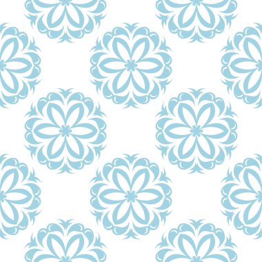 Beyaz zemin üzerine mavi çiçek süsleme. Tekstil ve duvar kağıtları için seamless modeli