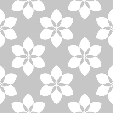 Gri arka plan üzerinde beyaz çiçek süsleme. Tekstil ve duvar kağıtları için seamless modeli