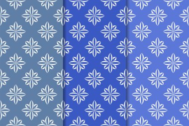 Mavi çiçekli süs tasarım kümesi. Duvar kağıtları ve kumaşlar için dikey Dikişsiz desen