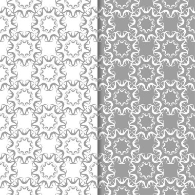 Beyaz ve gri çiçek arka planlar. Tekstil ve duvar kağıtları için dikişsiz desen seti