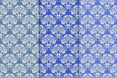 Çiçek süsler kümesi. Mavi dikey Dikişsiz desen. Duvar kağıdı arka plan