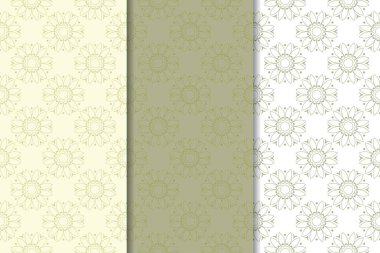 Zeytin yeşili çiçek desenleri. Tekstil ve duvar kağıtları için dikişsiz desen seti