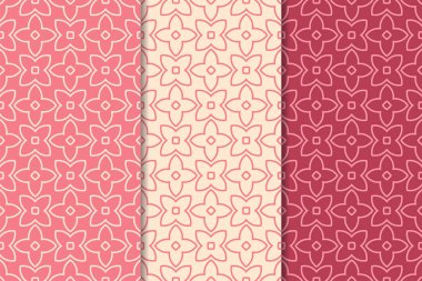 Kiraz kırmızısı geometrik süsler. Web, Tekstil ve duvar kağıtları için dikey Dikişsiz desen seti