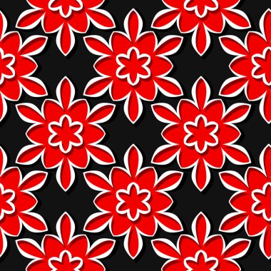 Seamless modeli. Çiçek kırmızı ve siyah 3d arka plan. Vektör çizim