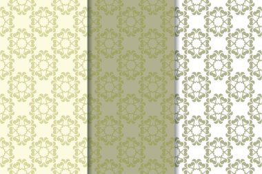 Zeytin yeşili çiçek arka planlar. Tekstil ve duvar kağıtları için dikişsiz desen seti