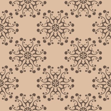 Bej renkli arka plan üzerinde kahverengi çiçek süsleme. Tekstil ve duvar kağıtları için seamless modeli