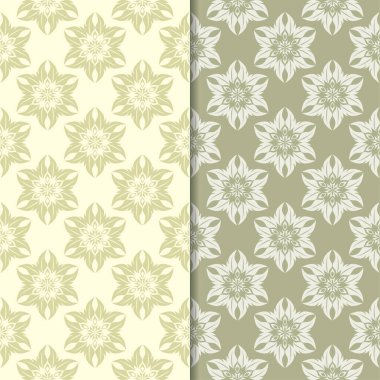 Zeytin yeşili çiçek arka planlar. Tekstil ve duvar kağıtları için dikişsiz desen seti