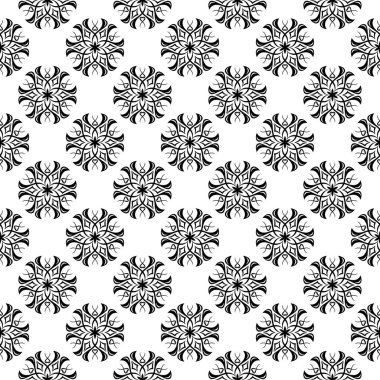 Beyaz arka planda siyah çiçek süsleme. Tekstil ve duvar kağıtları için seamless modeli