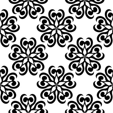 Beyaz arka planda siyah çiçek süsleme. Tekstil ve duvar kağıtları için seamless modeli