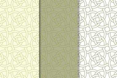 Zeytin yeşili ve beyaz geometrik süsler. Web, Tekstil ve duvar kağıtları için dikey Dikişsiz desen seti