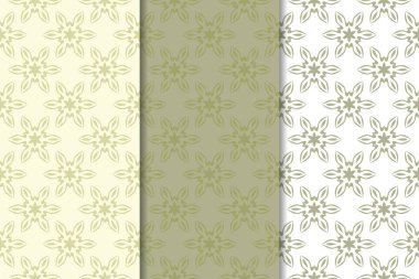 Zeytin yeşili çiçek arka planlar. Tekstil ve duvar kağıtları için dikişsiz desen seti