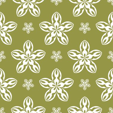 Beyaz çiçek zeytin yeşil zemin üzerine. Tekstil ve duvar kağıtları için seamless modeli