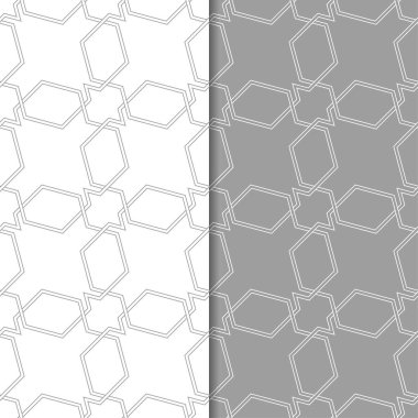 Gri ve beyaz geometrik süsler. Web, Tekstil ve duvar kağıtları için dikişsiz desen seti