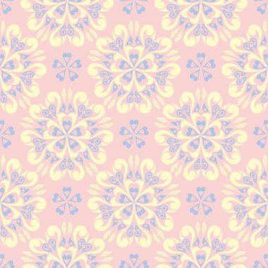 Çiçek sorunsuz arka plan. Duvar kağıtları, Tekstil ve kumaş için pembe, mavi ve sarı çiçek deseni