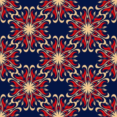 Çiçek seamless modeli. Duvar kağıtları, Tekstil ve kumaş için renkli kırmızı ve mavi arka plan