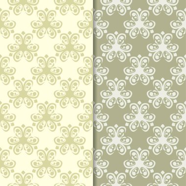 Zeytin yeşili çiçek arka planlar. Tekstil ve duvar kağıtları için dikişsiz desen seti