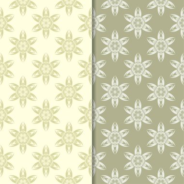 Zeytin yeşili çiçek süs arka planlar. Tekstil ve duvar kağıtları için dikişsiz desen seti