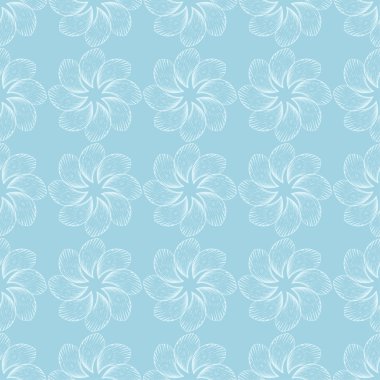 Mavi zemin üzerine beyaz çiçek desenli. Tekstil ve duvar kağıtları için sorunsuz süsleme