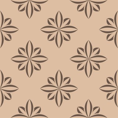 Bej renkli arka plan üzerinde koyu kahverengi çiçek süsleme. Tekstil ve duvar kağıtları için seamless modeli