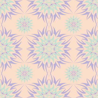 Çiçek seamless modeli. Bej renkli arka plan duvar kağıtları, Tekstil ve kumaş için mor ve mavi çiçek öğeleri ile