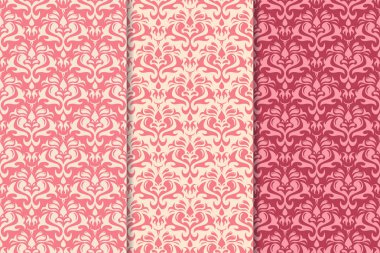 Kırmızı çiçekli süsler kümesi. Kiraz pembe dikey Dikişsiz desen. Duvar kağıdı arka plan