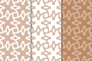 Kahverengi ve beyaz geometrik süsler. Web, Tekstil ve duvar kağıtları için dikişsiz desen seti