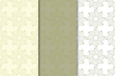 Zeytin yeşili çiçek arka planlar. Tekstil ve duvar kağıtları için dikişsiz desen seti