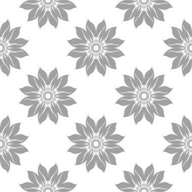 Beyaz arka plan üzerine açık gri çiçek süsleme. Tekstil ve duvar kağıtları için seamless modeli