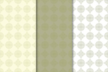 Zeytin yeşili ve web, Tekstil ve duvar kağıtları için geometrik Dikişsiz desen beyaz set