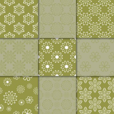 Zeytin Yeşil çiçekli süsler. Kağıt için dikişsiz desen koleksiyonu Tekstil