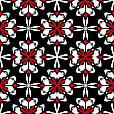 Çiçek seamless modeli. Siyah kırmızı beyaz bir arka plan duvar kağıtları, Tekstil ve kumaş için