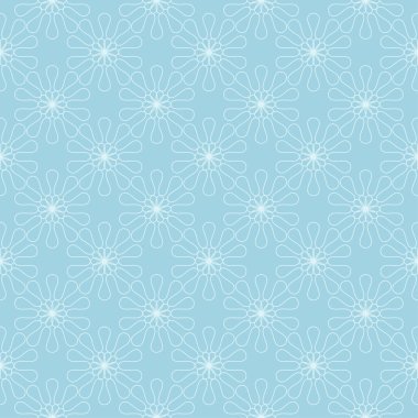 Mavi zemin üzerine beyaz çiçek süsleme. Tekstil ve duvar kağıtları için seamless modeli