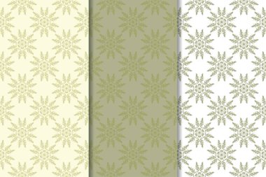 Zeytin yeşili çiçek arka planlar. Tekstil ve duvar kağıtları için dikişsiz desen seti