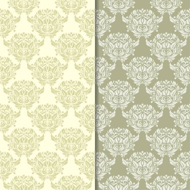 Zeytin yeşili çiçek arka planlar. Tekstil ve duvar kağıtları için dikişsiz desen seti