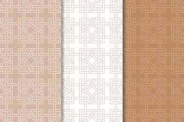 Kahverengi ve beyaz geometrik süsler. Web, Tekstil ve duvar kağıtları için dikişsiz desen seti